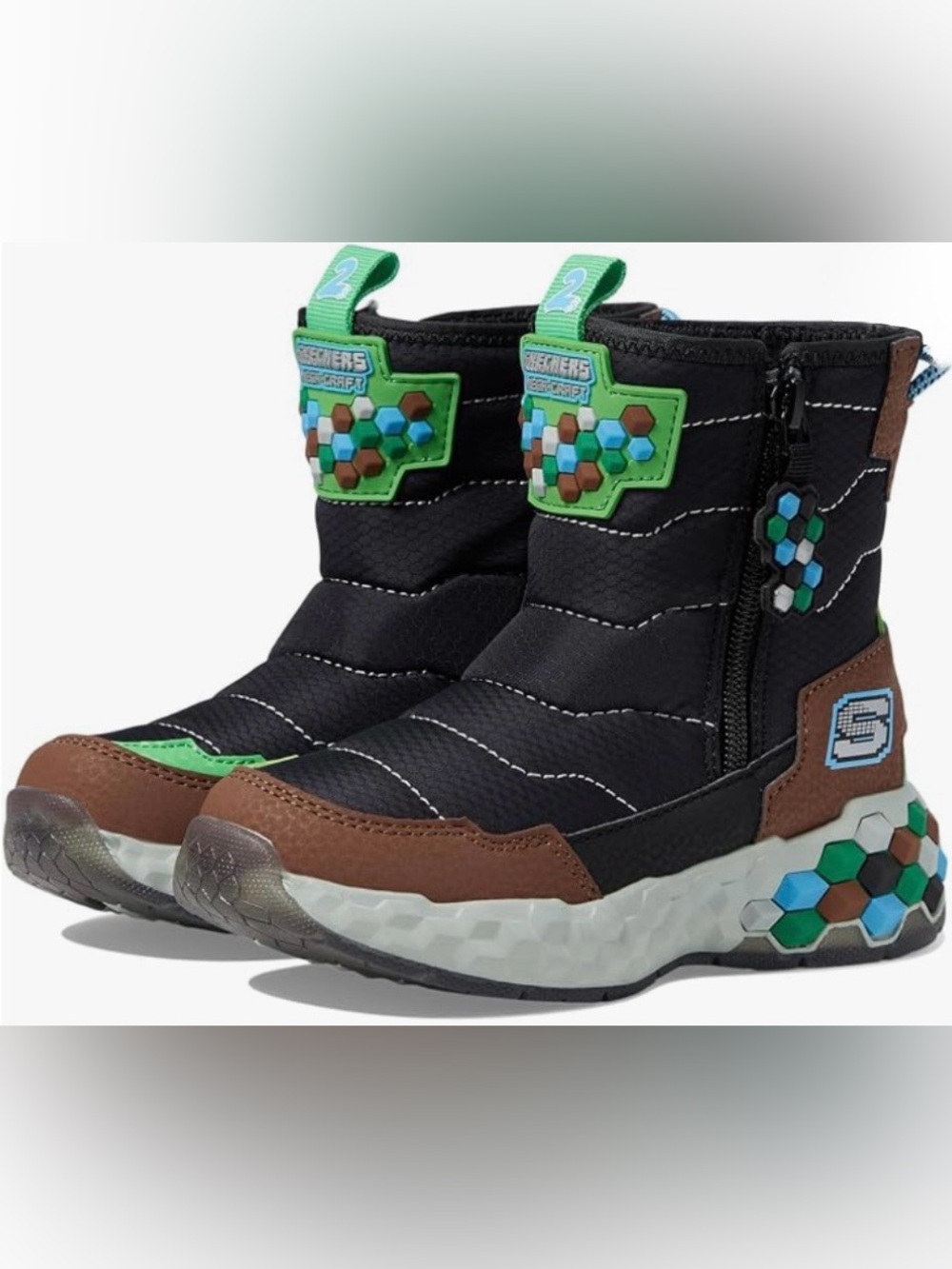 Skechers Black, Brown and Green Kids Rain/Snow Boots Size 2.5